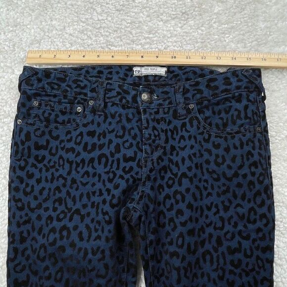 Free People Flocked Cheetah Print Skinny Pant Blue/Black - Picture 7 of 9